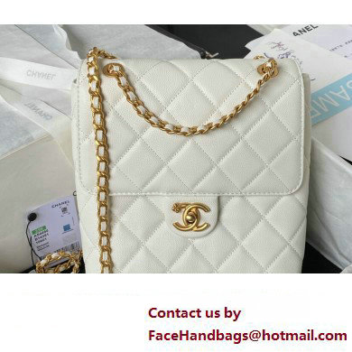 Chanel Grained Calfskin & Gold-Tone Metal Chain Backpack Bag AS4490 White 2023